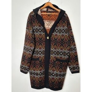 Shyanne Womens Southwestern Hooded Cardigan Sweater Large Boho Oversized Aztec